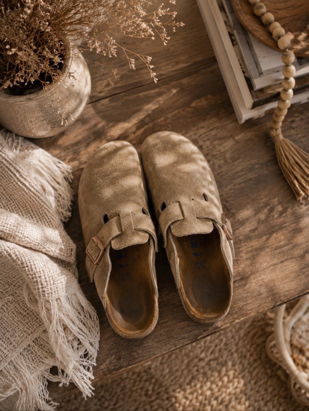 Birkenstock Suede Clog in Taupe Brown